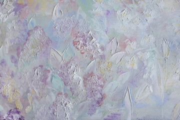 White gentle flowers background. Pastel color original painting spring.