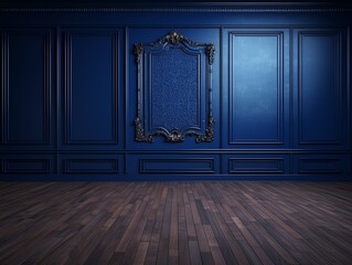 a floor in an empty room with the indigo wall