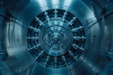 Sophisticated bank vault mechanism showing concentric rings and bolts, Concept of impenetrable security measures in financial establishments