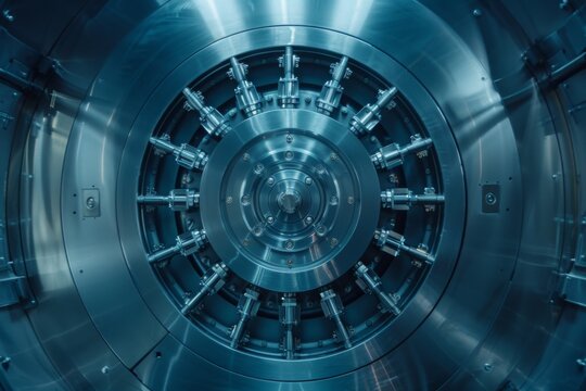 Sophisticated bank vault mechanism showing concentric rings and bolts, Concept of impenetrable security measures in financial establishments