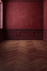 a floor in an empty room with the maroon wall