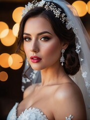Portrait einer wunderschönen Braut mit Brautschleier.