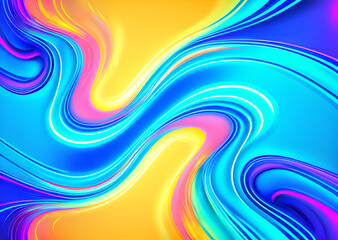 Obraz premium Bright poster, fashionable restro style, wavy multi-colored, beautiful wide format, 60s, 70s, 80s, colorful watercolor background for poster or brochure cover design, Generative AI