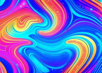 Fototapeta premium Bright poster, fashionable restro style, wavy multi-colored, beautiful wide format, 60s, 70s, 80s, colorful watercolor background for poster or brochure cover design, Generative AI