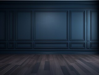 a floor in an empty room with the navy blue wall
