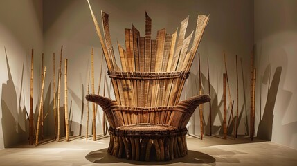 tribal leader's throne made of reeds - obrazy, fototapety, plakaty