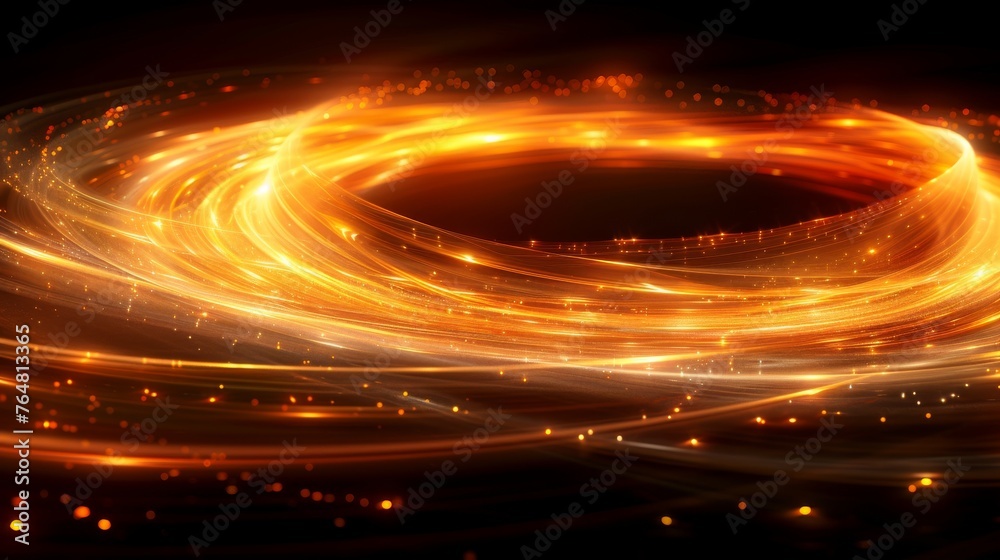 Aufkleber golden light circle lines on black background with abstract effect
