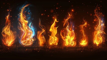 Modern illustration set of realistic fire flames.