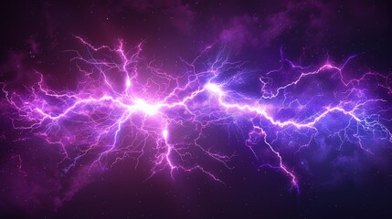 Plakaty  A flash of lightning and thunder spark on a transparent background. Modern lightning, electricity blast, or thunderbolt in the sky. Natural phenomenon of nerve cells or neural systems.