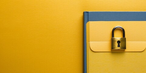 Document folder with padlock on yellow background, File security concept