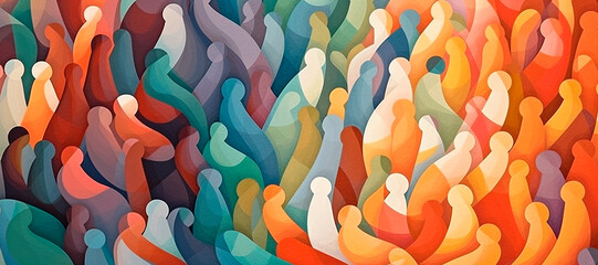 Obra de arte abstracta de siluetas de colores que simboliza la diversidad - obrazy, fototapety, plakaty
