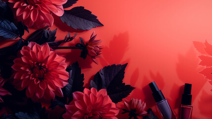 Dark Red Dahlia Flower - obrazy, fototapety, plakaty
