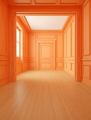 Fototapeta na wymiar a floor in an empty room with the orange wall
