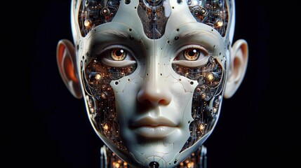 Hyper-Realistic Android Head with Intricate Mechanics
