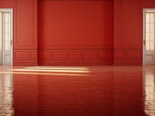 a floor in an empty room with the red wall