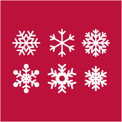 Naklejka na ściany i meble Vector White Snowflakes elements with Red Background