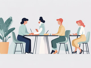 Business meeting. Vector illustration in flat style. People sitting at table and working.