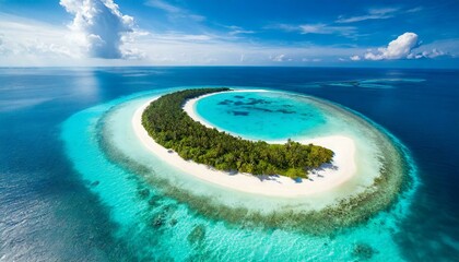crescent shaped atoll island  - obrazy, fototapety, plakaty