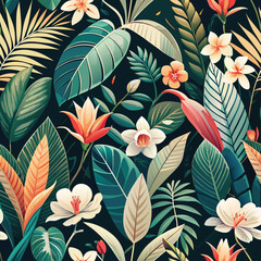 seamless floral pattern vector illustration, Botanical seamless tropical pattern