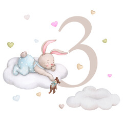 Baby milestone cards in pastel colors. 3 months. Newborn boy or girl. Watercolor baby month anniversary card. Capture all the special moments of little one’s in their first year. Three month old baby.