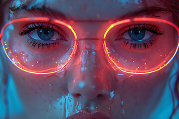 A beautiful woman in a futuristic neon style, perfect as an intro or preview for a music album - obrazy, fototapety, plakaty
