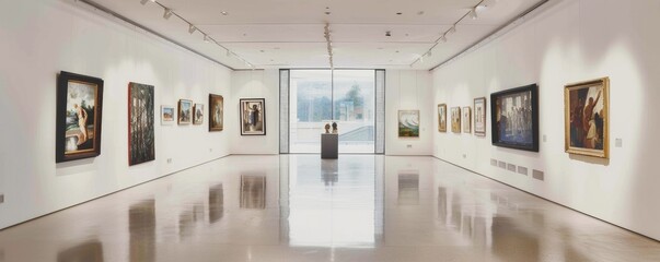 Modern art gallery exhibition space in white.