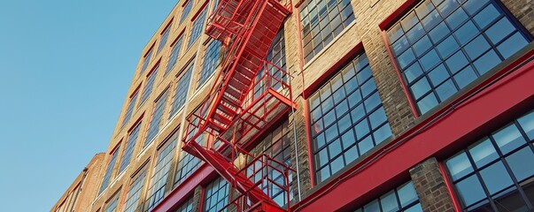 The exterior stairs of the building are red