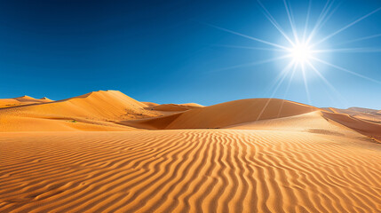 Fototapeta na wymiar Sand dunes and blue sky, desert landscape. 