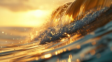 Sea wave with golden bokeh effect. Nature background