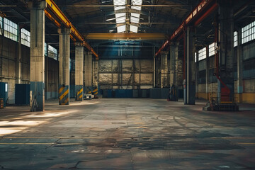 Empty warehouse interior - obrazy, fototapety, plakaty
