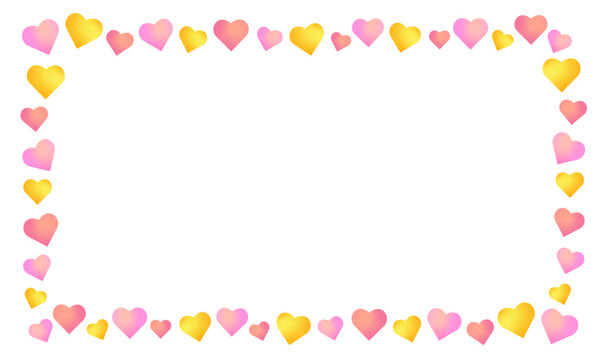 a horizontal frame made from colourful gradient hearts, on white background. could be used for greeting cards, invitations, banners. suitable for mother's day, valentine's day, anniversary greetings.