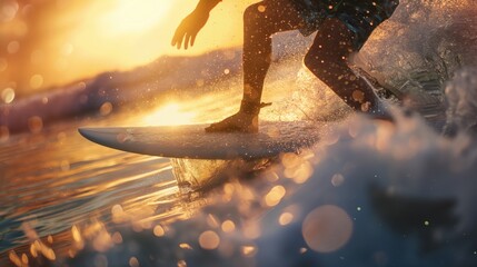 Surfer on the beach at sunset. Extreme sport and active life concept