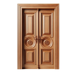 A wooden door isolated on a transparent background