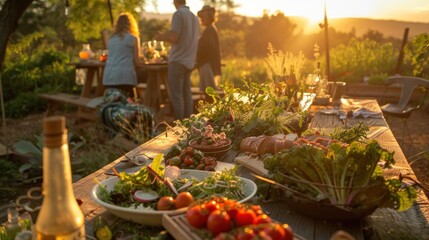 A farm-to-table dining experience set in a lush garden,
