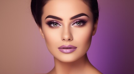 Fototapeta premium A woman with purple lipstick and green eyes
