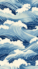 water waves pattern, japnese style, illustration сreated with Generative Ai