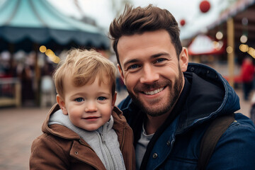 Fototapeta premium AI generated picture image of positive cheerful child enjoying carefree time in an amusement park