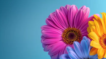 Foto op Plexiglas Pink Gerbera and Blue Flowers © TY