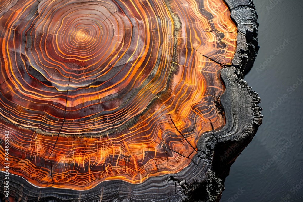 Poster detailed view of the growth rings in a cross-section of a tree trunk, highlighting nature's patterns