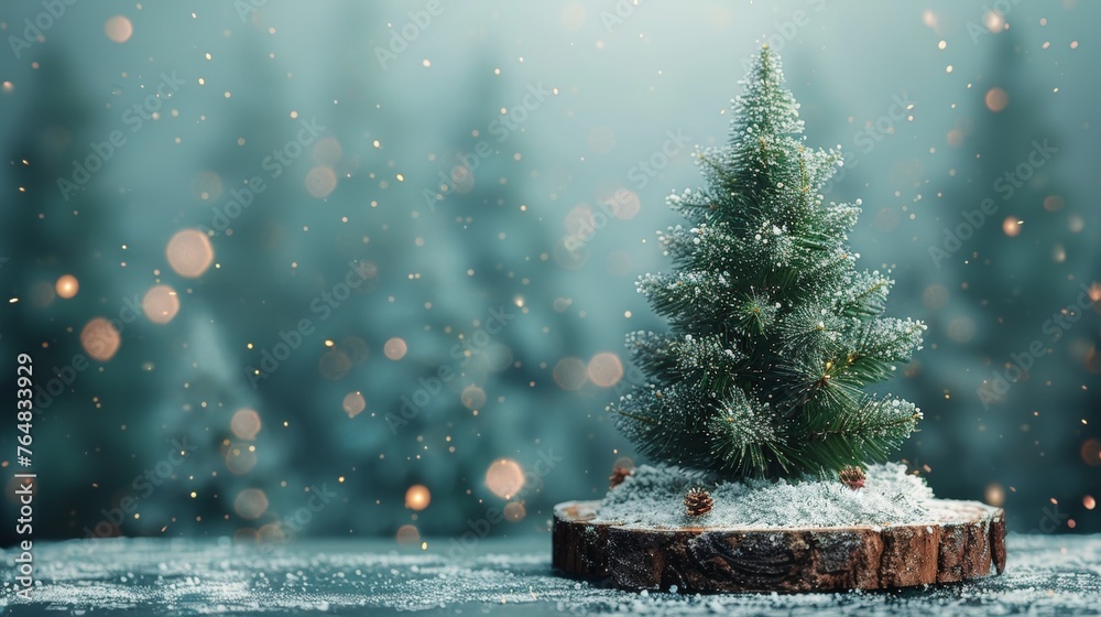 Poster 3d design of happy new year banner with minimal christmas tree.