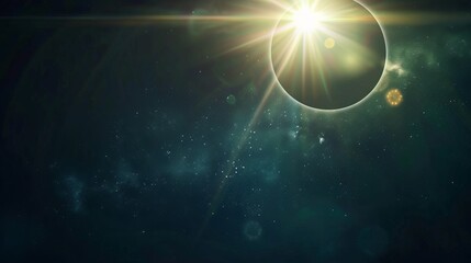 A dark background highlighted by a circular lens flare or pattern, adding a mysterious or celestial element to the scene
