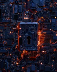 Fototapeta premium Innovative guarding circuit in digital lock, protection against cyber threats, safety theme