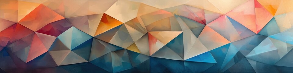 Dynamic and harmonious, this geometric artwork features a captivating display of triangles on a softly colored canvas. Copious copy space allows for versatile creative expressions.