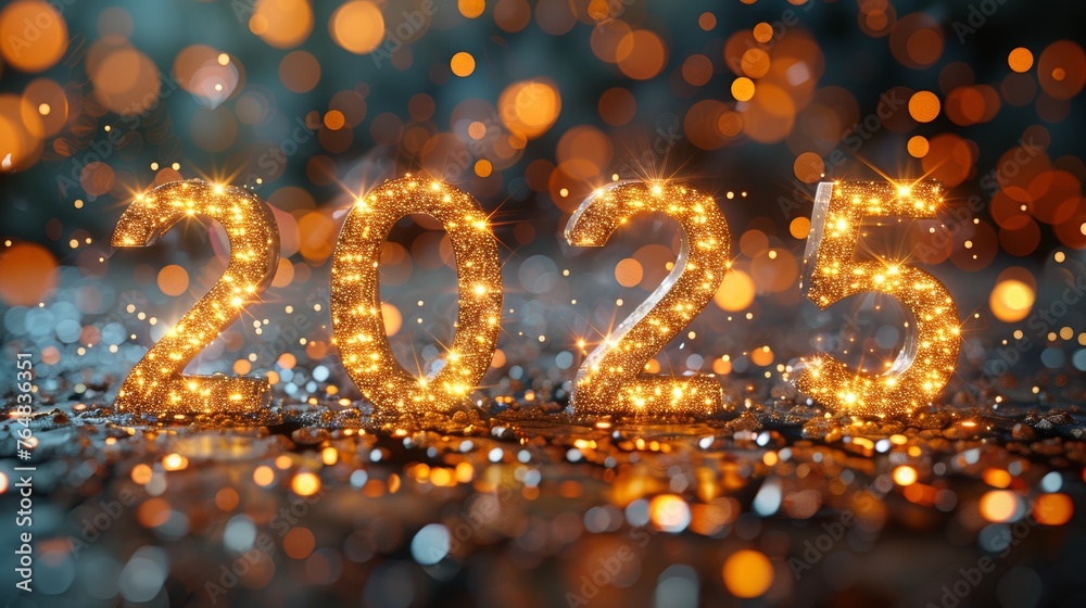 Poster an elegant 2025 vertical typographic design template on a dark fireworks background will bring you m
