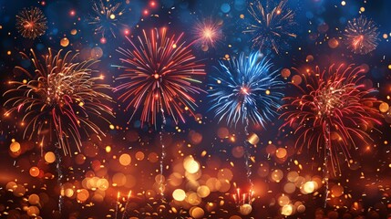 Modern illustration of fireworks display for a New Year's celebration - obrazy, fototapety, plakaty