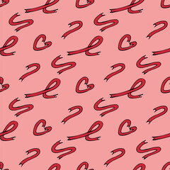 Seamless pattern with festive red ribbons on pink background. Vector image.