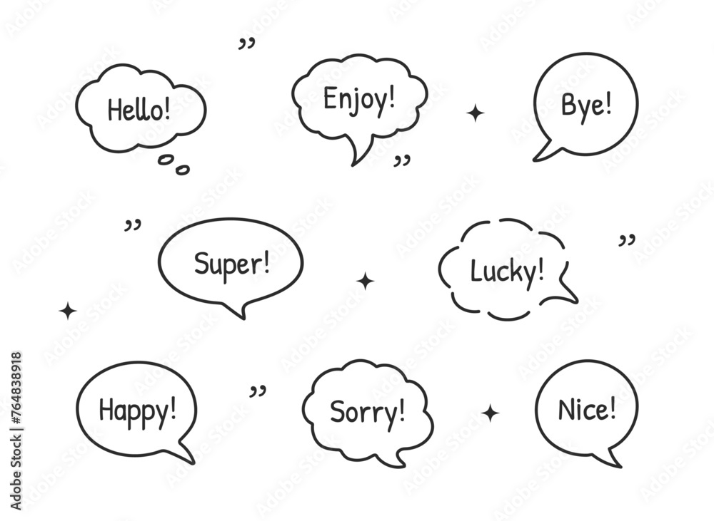 Wall mural hand-drawn doodle speech bubble frames. set of the vector text boxes isolated on a white background.