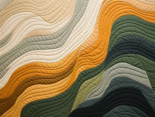 Wandaufkleber an abstract quilt made of beige and green colors, in the style of naturalistic landscape backgrounds © Lenhard