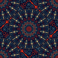 Colorful Mandala Seamless Pattern In Retro Style Vector Art