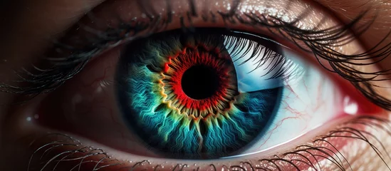 Poster Capture a close-up shot focusing on the eye of an individual, highlighting the vibrant and colorful iris © 2rogan